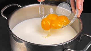 Add the egg yolks to the boiling milk! No more shopping in the store! Only 3 ingredients