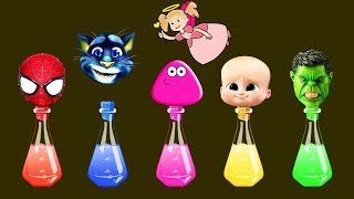 Colors Learn Bottles Tom Boss Baby Sofia Pou Masha Hulk Spiderman Finger Family