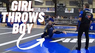 Girl Throws Boy Brazilian Jiu-Jitsu