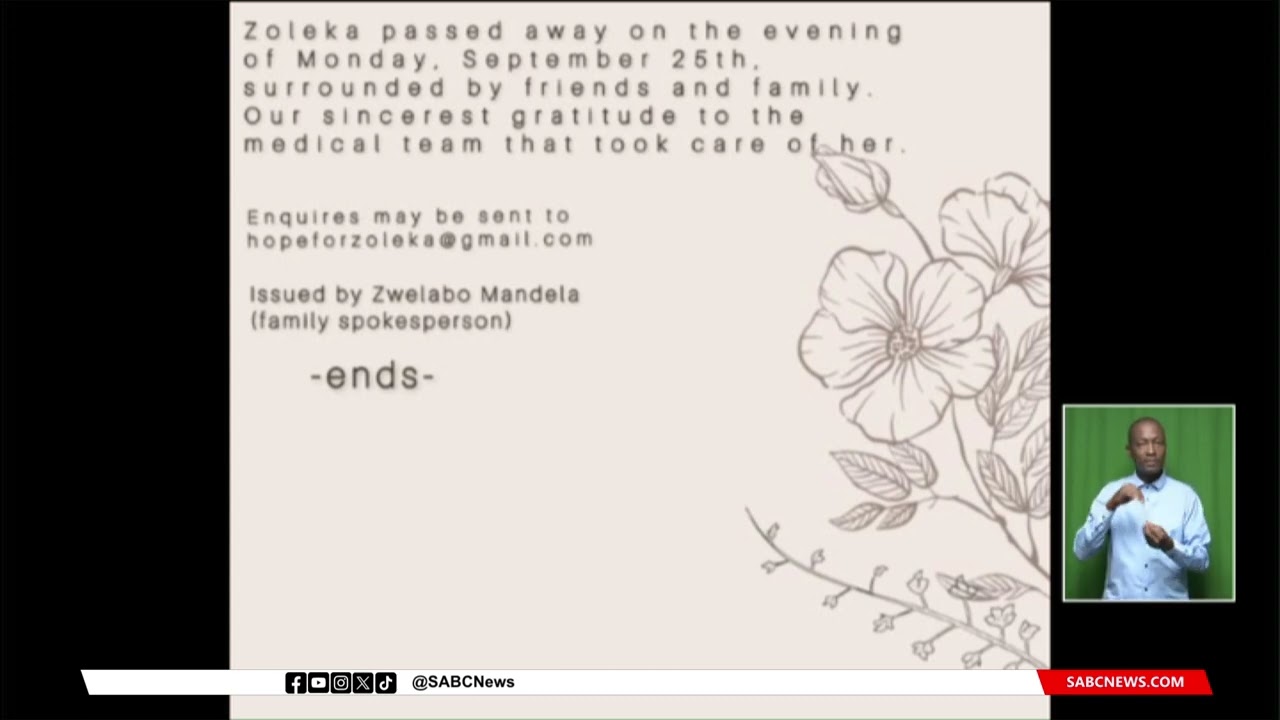 Mandela family issues heartfelt statement on the passing of Zoleka