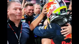 Jos Verstappen getting caught up in the Sergio Perez celebrations 😅