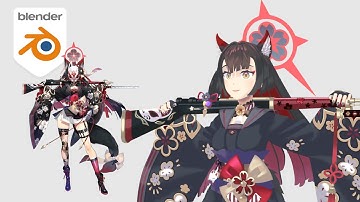 Blender character modeling timelapse - Wakamo - BlueArchive