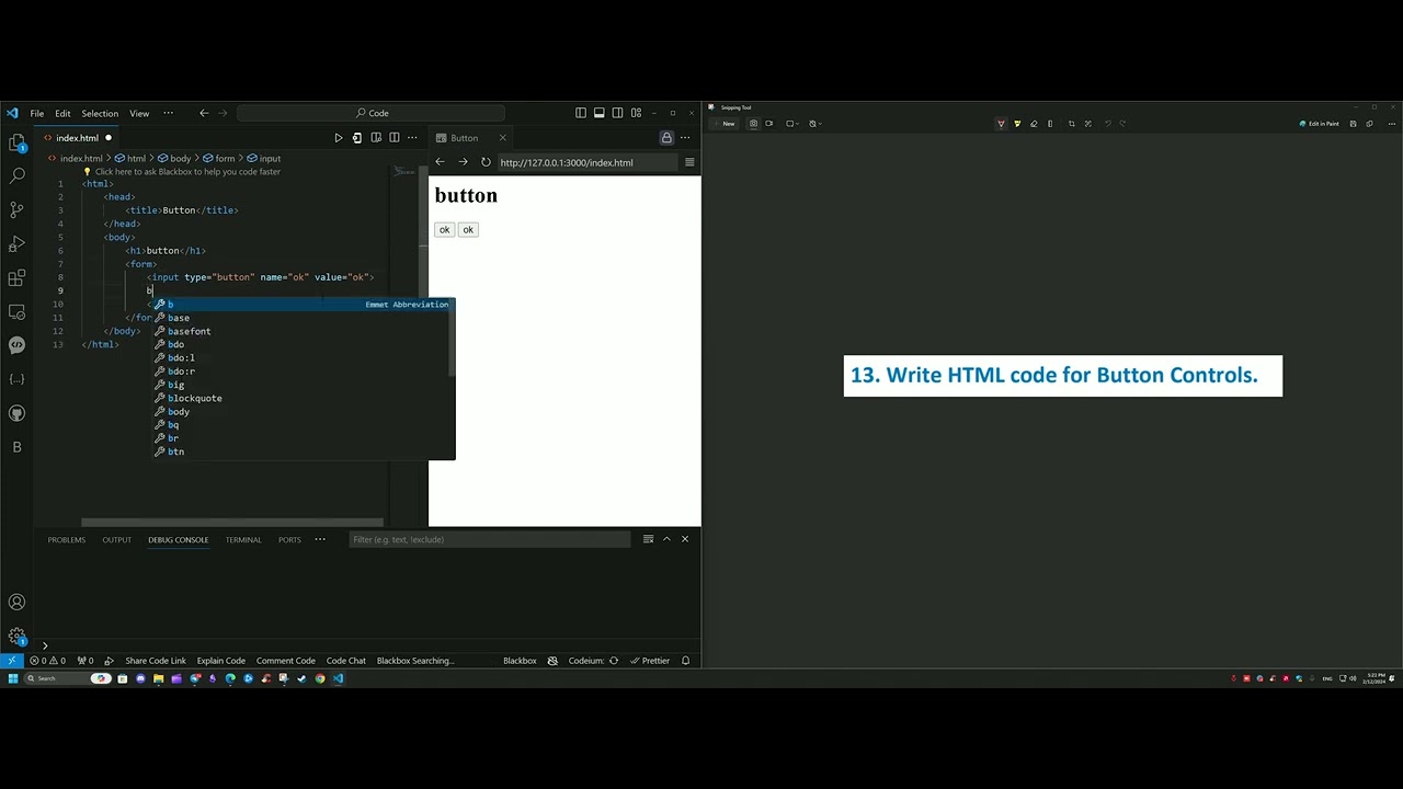 Write HTML code for Button Controls. - YouTube