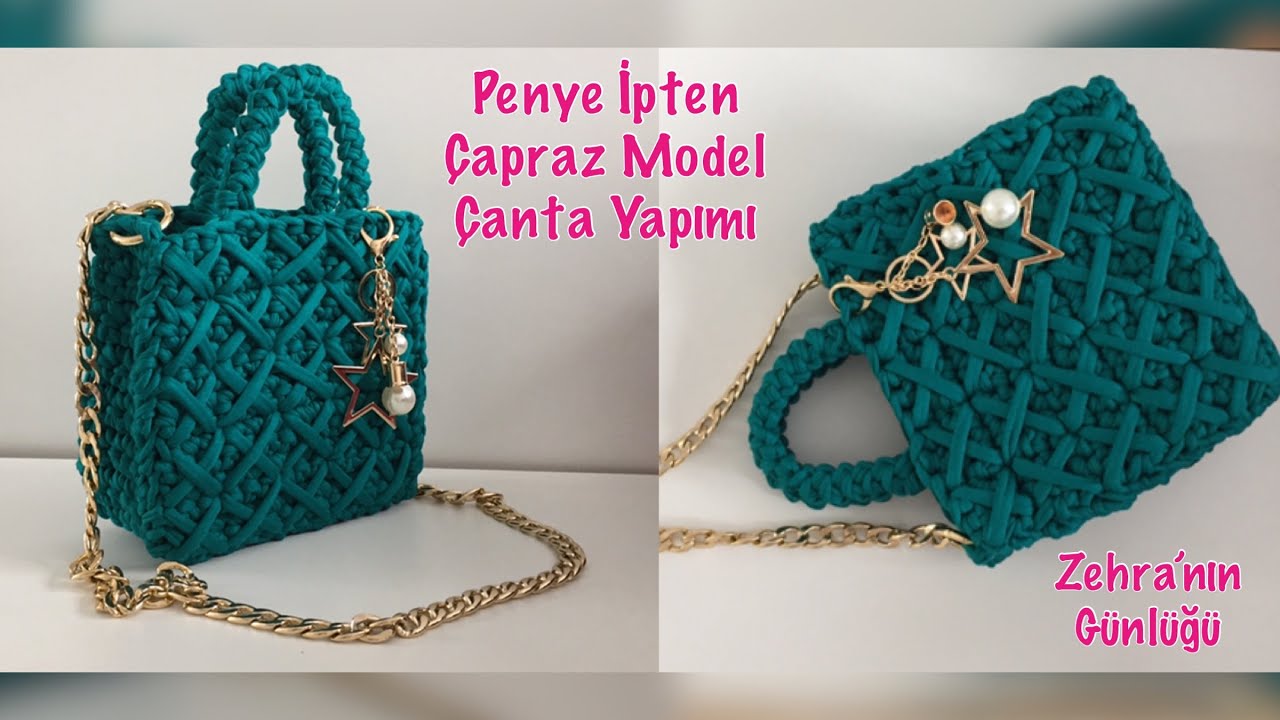 Penye İpten Çapraz Model Çanta Yapımı - Yeni Çanta Modelleri - Penye İpten Çanta Nasıl Örülür - Bag