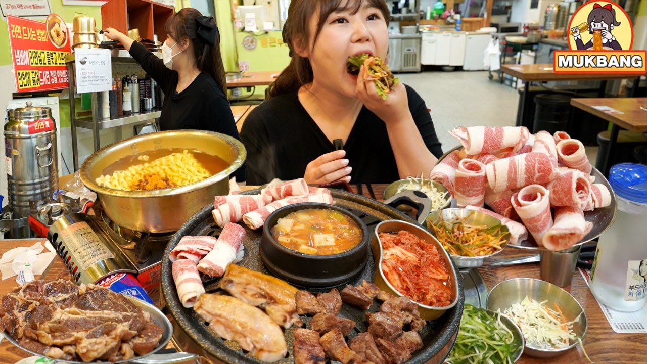 13,900원 고기 무한리필😮 먹고도 믿기지 않아요..! | 삼겹살, 돼지갈비, 라면, 된장찌개, 우삼겹, 무한식당 무한리필 먹방 Mukbang