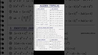 Algebra formula sheet #maths #algebra