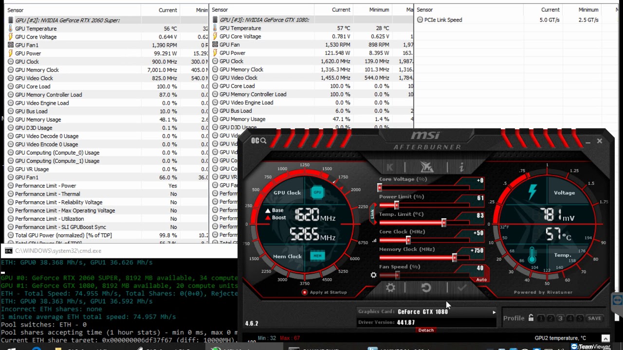 RTX 2060 Super vs. GTX 1080 Mining ETH Ethereum Hashrate With Overclock