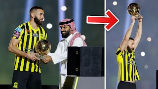 Benzema Brought His Ballon Dor To His Al-Ittihad Presentation.