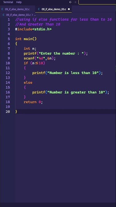 C language Program Using if else function for less than and greater ...