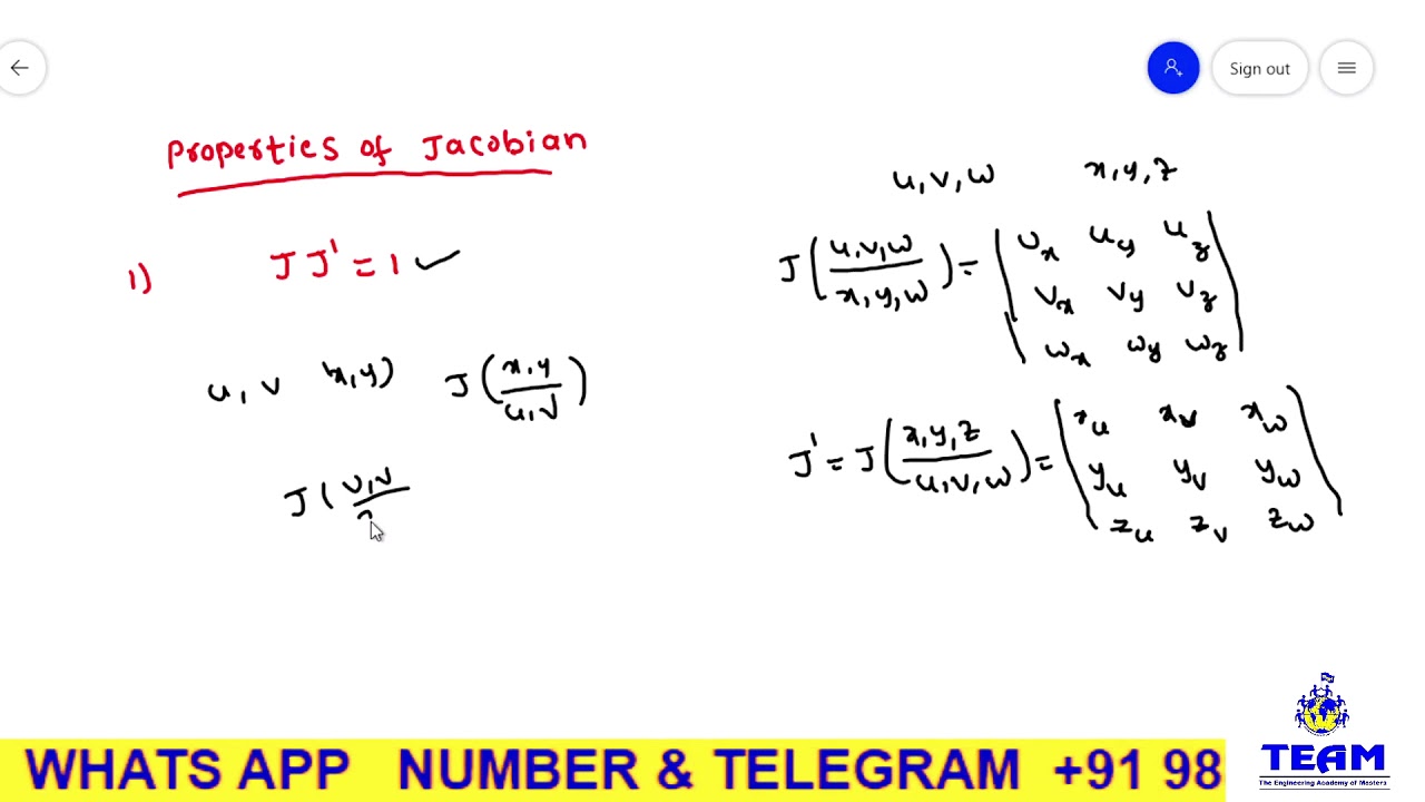 Properties of Jacobian /Jacobian of (u,v,w) with respect (x,y,z