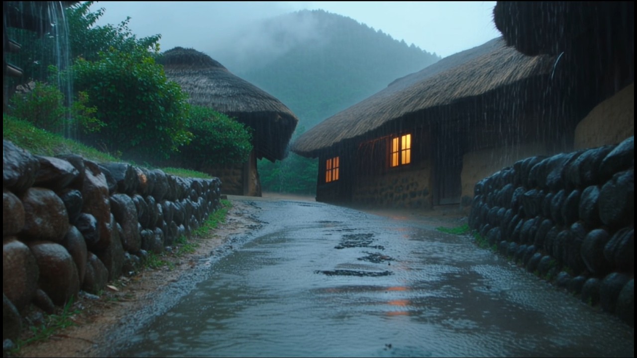 Fall Asleep Fast | Rain on Korean Thatched Village | 10 Hours