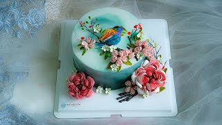 Decorate a Beautiful flower Cake With a Wonderful Nightingale/Trang Trí Bánh Hoa Đẹp Với Chim Họa Mi