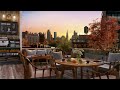 Autumn Rooftop Coffee Shop Ambience   Relaxing  Autumn Jazz Music with Chill Sunset