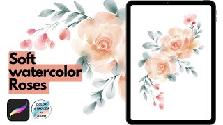 Soft Watercolor Rose Flower Painting \ Procreate Watercolor Flowers on iPad screenshot 1