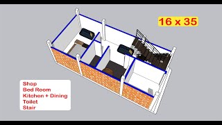 16 x 35 house plans with shop II 16 x 35 ghar ka naksha II 16 x 35 village house plan design