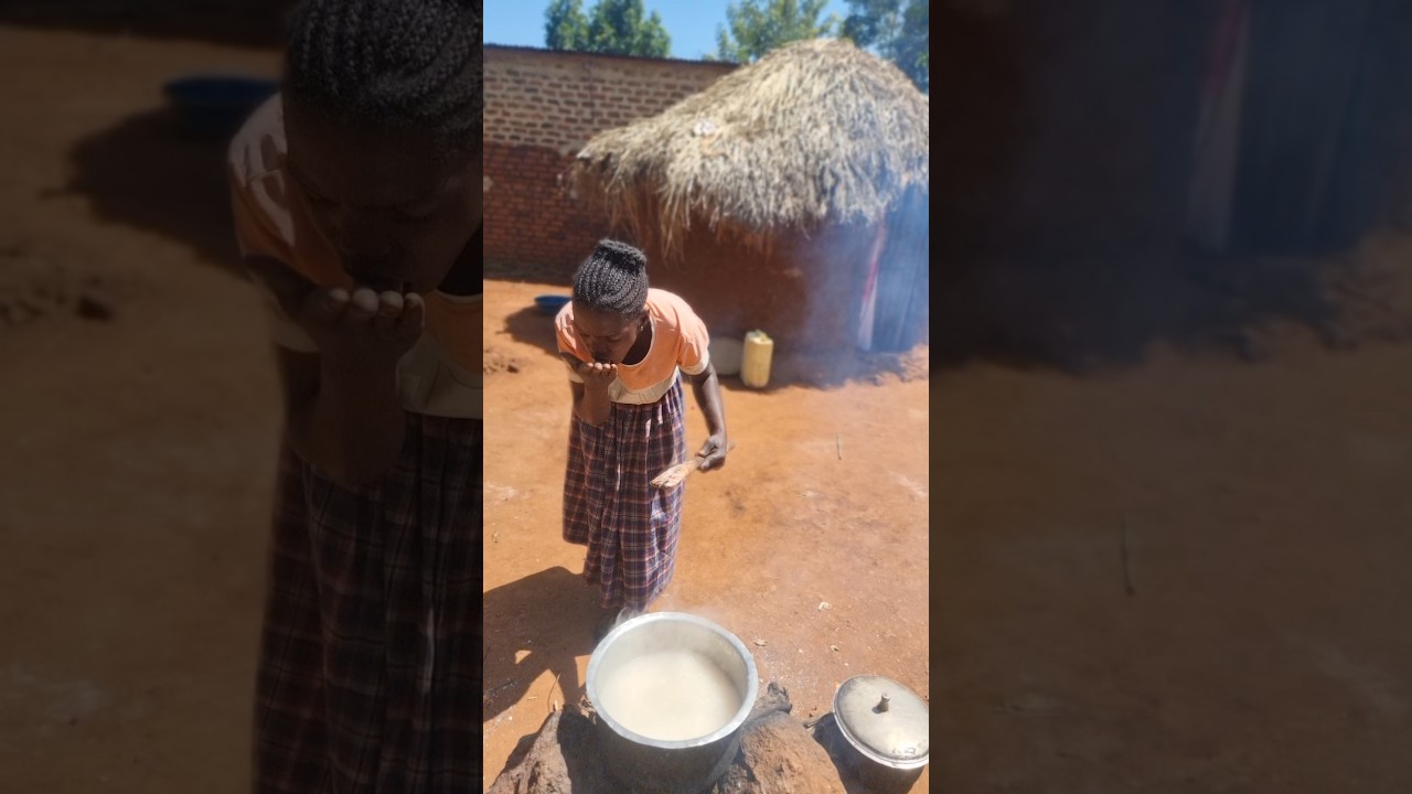 African  village life of our organic mom cooking village food for lunch 