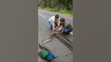 Two men are saving a peacock from a python snake 😮 #shortvideo #animal #rescue #shorts