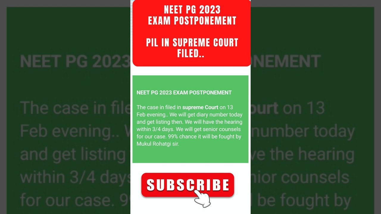 NEET PG 2023 PIL filed in Supreme court for Exam Postponement Diary No. publishing today 