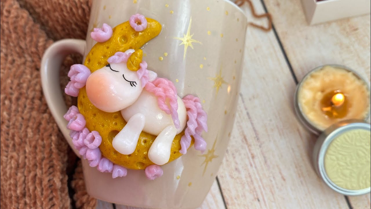 Декор з  полімерної глини на чашці «Чарівний єдиноріг». Polimerclay decor