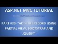 Part 20- Add Edit Record using Partial View , JQuery and bootstrap popup(Modal) in ASP.NET MVC