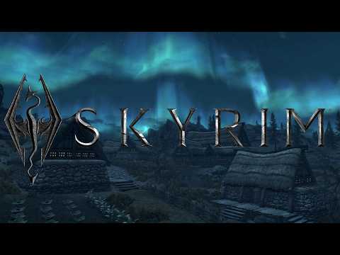 Skyrim | Under the Dancing Aurora | Cozy Medieval Village Ambience
