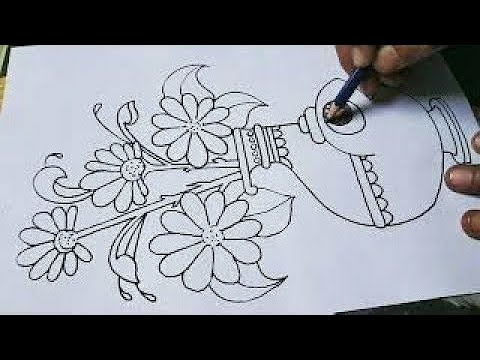 Flower Pot Drawing, Pot Sketching and Colouring --01 How To Draw Flower