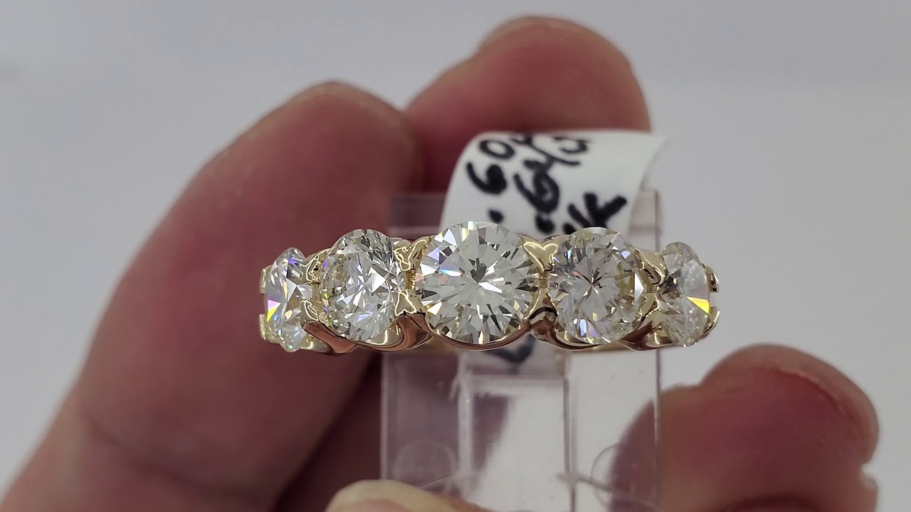 2.60 ct 14K Yellow Gold Round Cut Diamond 5 Five Stone Ring Band EGL USA Rtl $11,025