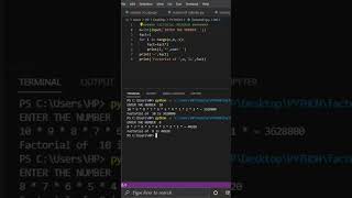 Factorial Of Any Number Program in Python #shorts