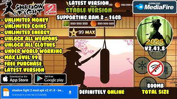 shadow fight 2 mod apk v2.41.8 | stable version, unlimited money, level max 99 and unlock all