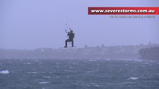 Parachute Surfers go airborne after southerly winds impact Bondi, NSW Australia