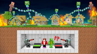 JJ and Mikey Built Underground Base With ZOMBIE TITAN Defense in Minecraft - Maizen