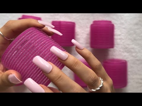 ASMR Tingly velcro hair rollers 🤤 tapping and crispy, clicky whispers 💕 long nails