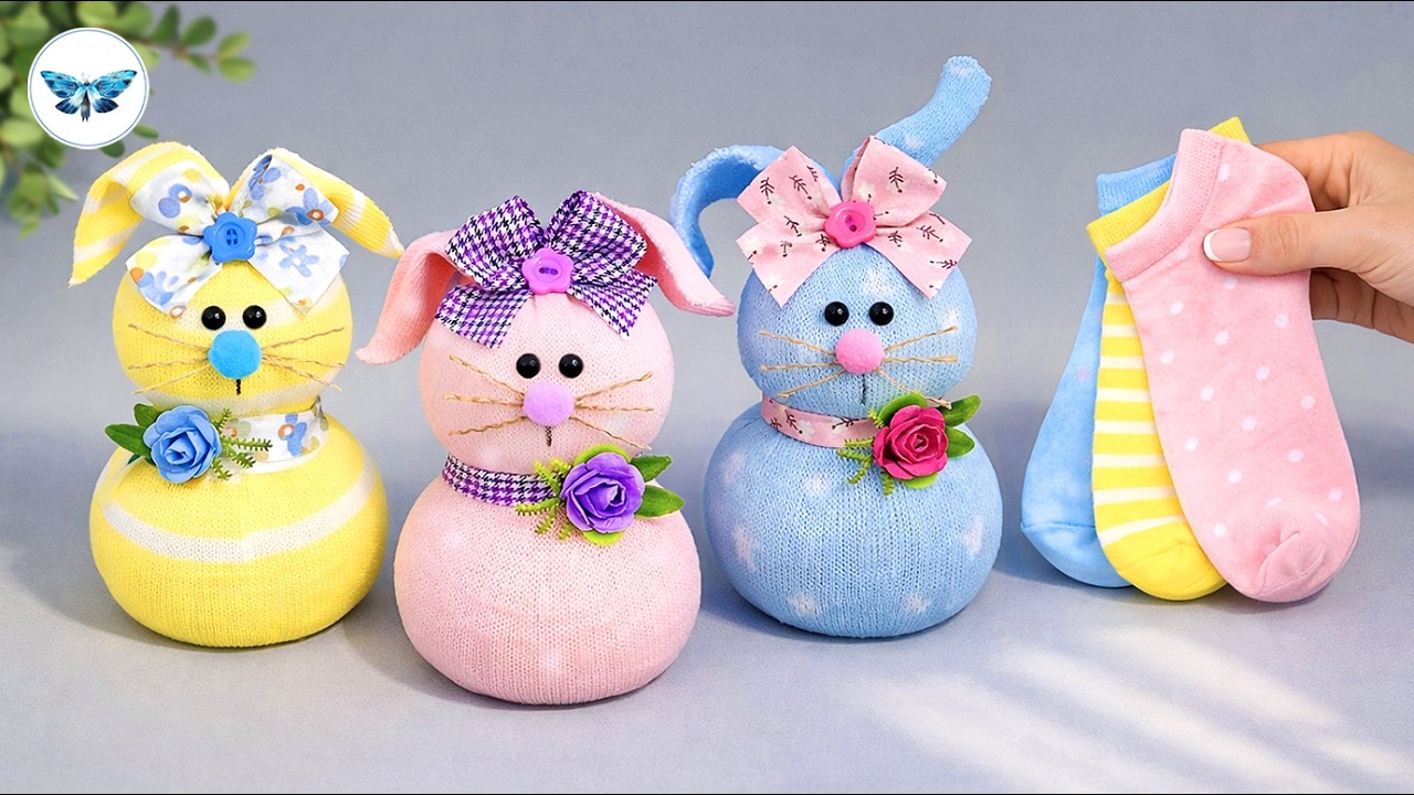Вы не умеете шить? Тогда это видео для вас!🐰Зайка из носка легко и быстро🧦Пасхальный декор DIY🥚