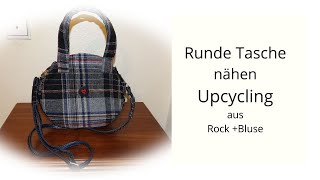 Crossbody bag / Runde Tasche nähen Upcycling aus Rock + Bluse