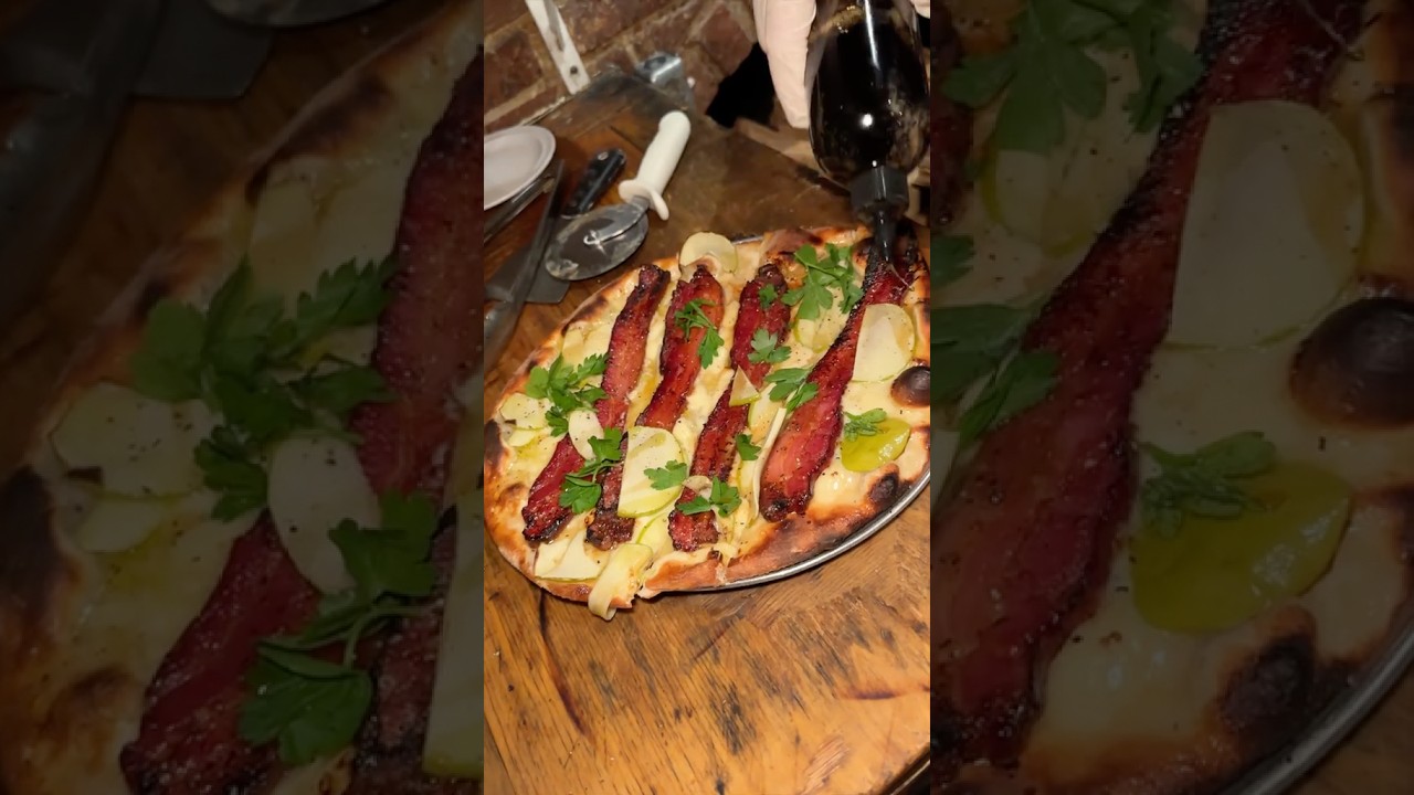 THICK CUT BACON STEAKHOUSE STYLE PIZZA from Capizzi NYC! 🥓🍕🔥🤤 #DEVOURPOWER