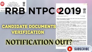 RRB NTPC DOCUMENTS VERIFICATION NOTIFICATION OUT 2024