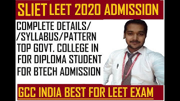SLIET LEET ADMISSION 2020 APPLICATION DATE+ PANJAB LEET EXAM PATTERN DETAIL SYLLABUS+CUTOFFS I SLIET