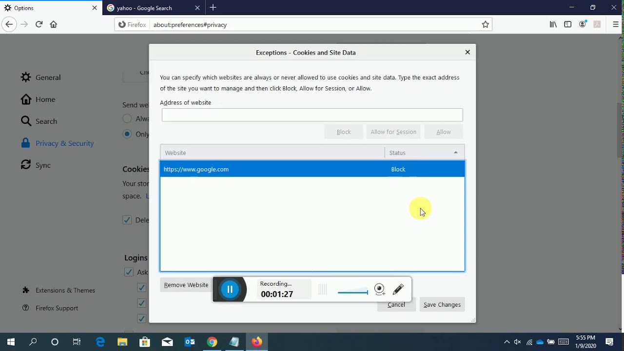 you can Block or Allow cookies and site IN Mozilla Firefox