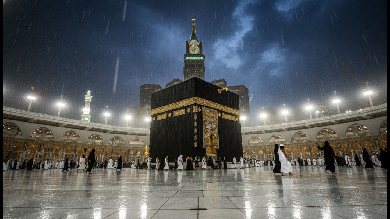 Heaviest Rain at Kaaba Night 🕋 أمطار غزيرة في المسجد الحرام - Majestic Makkah Live 4K Cinematic