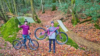 RIDING BACKYARD DIRT JUMPS WITH A DOWNHILL CANYON GAP!!