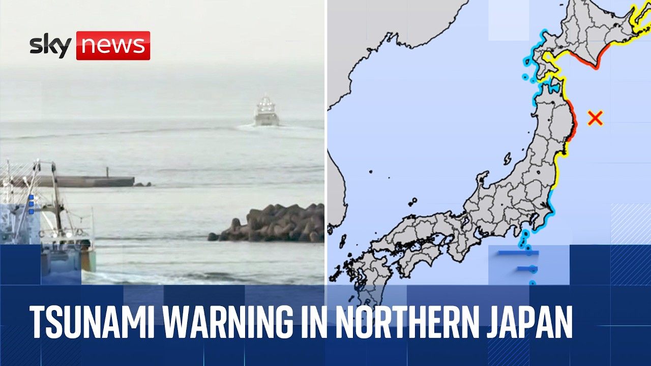 Major earthquake triggers tsunami warning in ​northeastern Japan | Sky News coverage