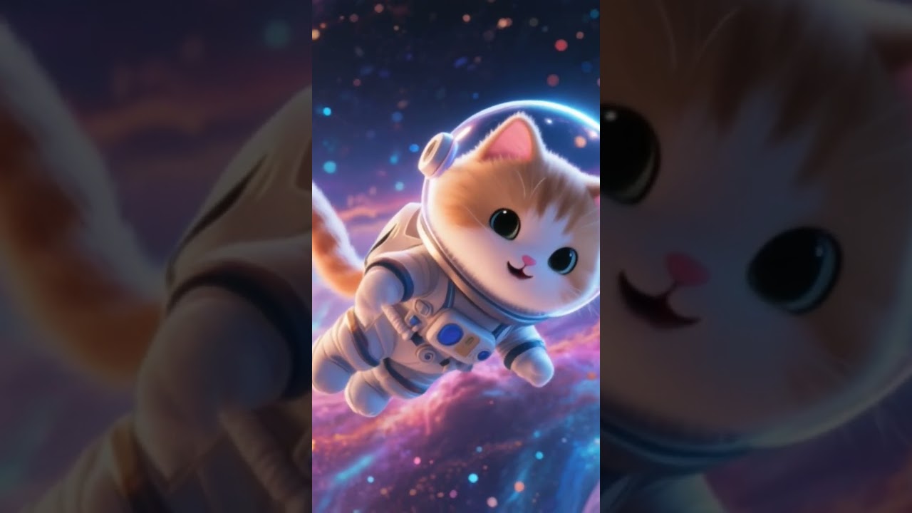 A cute cat in the Nebula with twinkling stars 