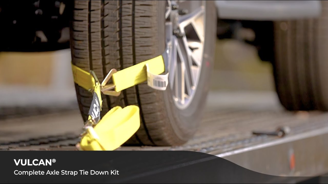 VULCAN Complete Axle Strap Tie Down Kit with Snap Hook Ratchet Straps - Classic Yellow