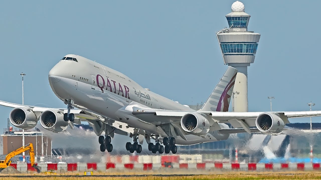 WORLD LARGEST VIP AIRCRAFT ✈️ QAF B747-8BBJ and more - Schiphol Airport Plane spotting