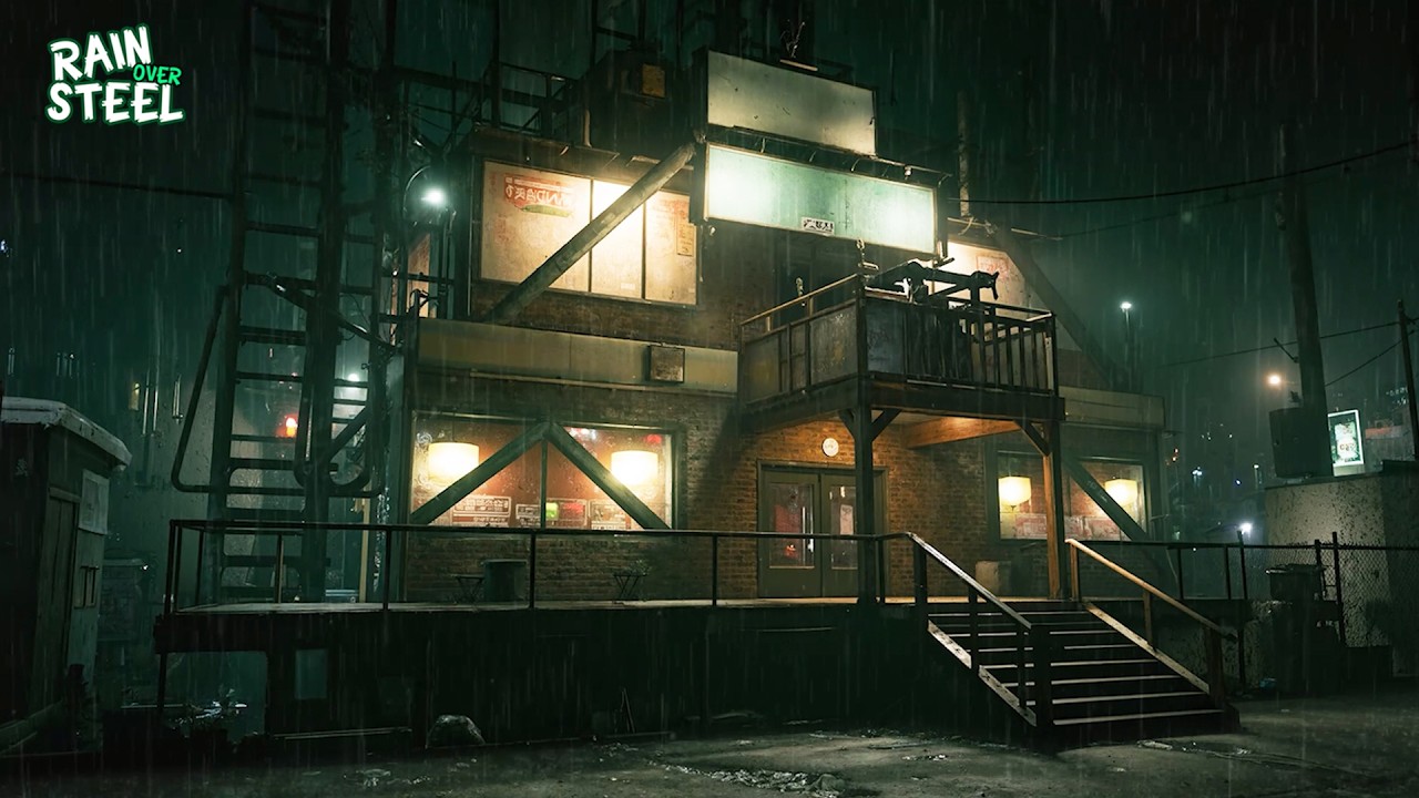 Midnight Rain Over Industrial Lounge | Relaxing Ambience for Deep Sleep, Focus, and Meditation