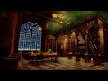 Cozy "Old English Library Ambience" - Crackling Fire, Snowstorm, Blizzard Sounds, Gentle Hail - 4K