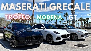 2023 Maserati Grecale GT, Modena and Trofeo Trim Levels Side By Side Comparison