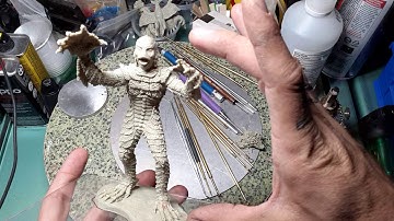Sculpting the Creature from the black lagoon in castilene.
