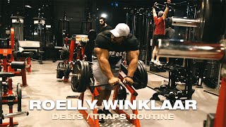 2019 Roelly Winklaar Shoulders and Traps Routine In Oxygen Gym Kuwait with Coach Ahmad Askar