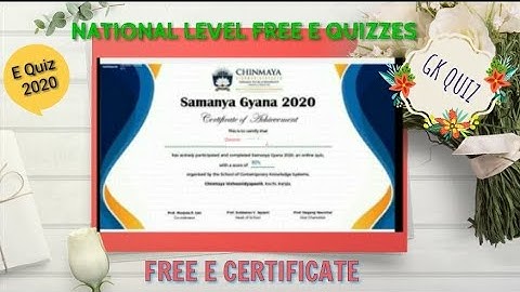 National Level free E quiz 2020 with Free E certificate - 2  Free online quizzes with answers on GK